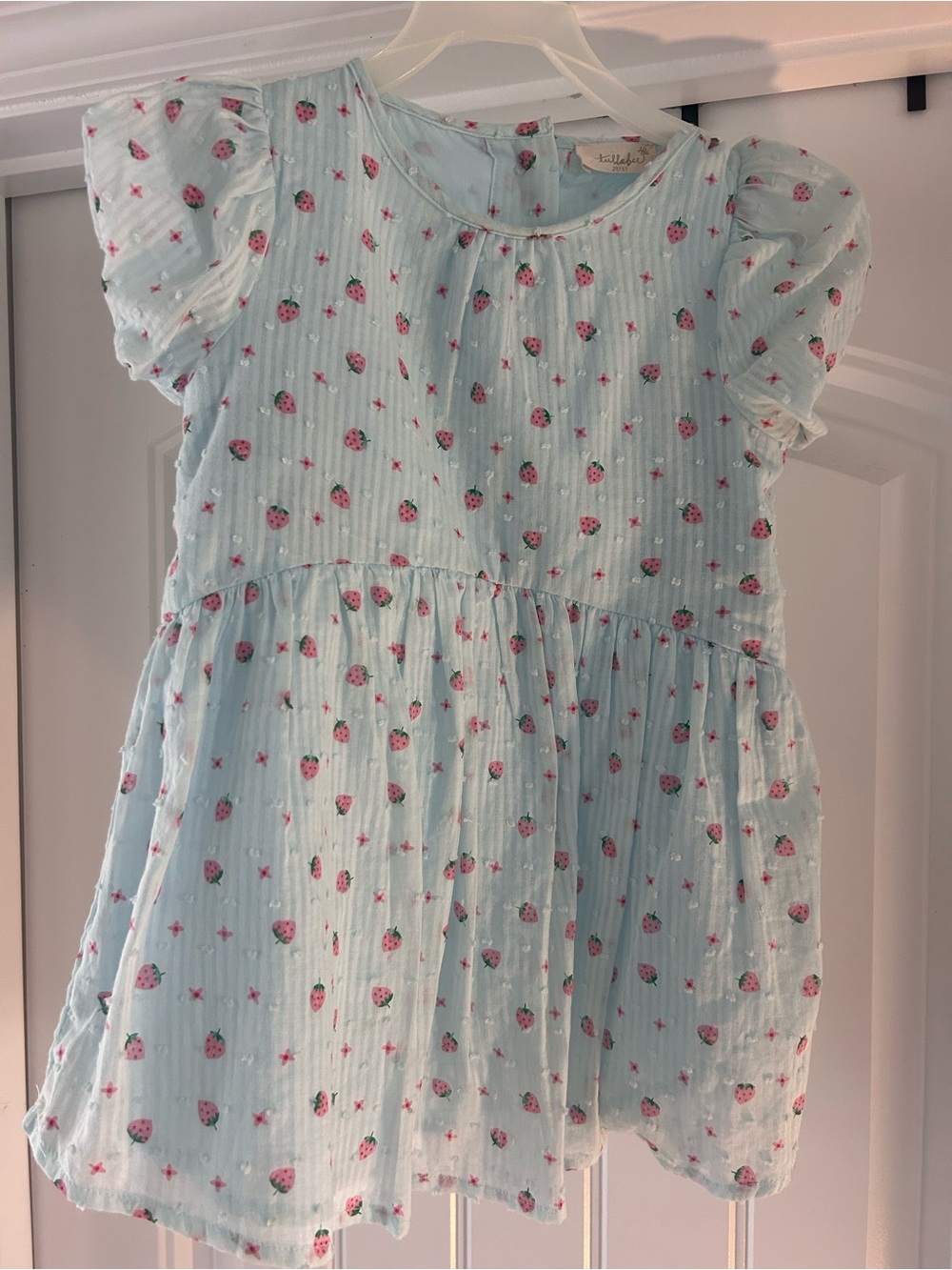 Girls' Mint Strawberry Print Button-Back Casual Dress